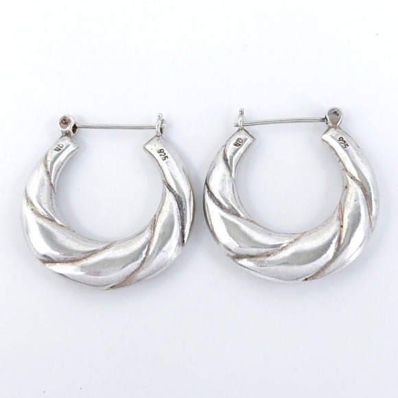 Vintage NF Sterling Silver 925 Twisted Hoop Creole Earrings - Picture 3 of 5